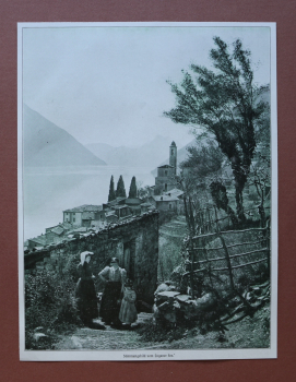 Kunst Druck Italien 1909 Stimmungsbild vom Luganer See